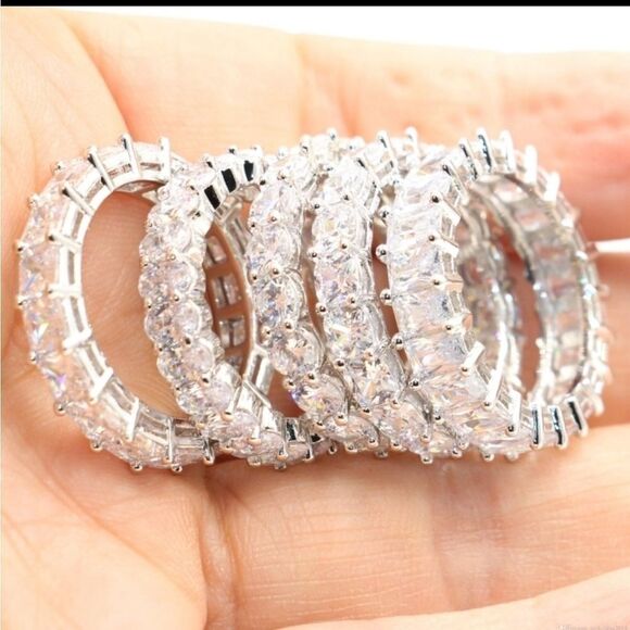 Sterling Silver CZ Princess Cut Eternity B… - Picture 2 of 4